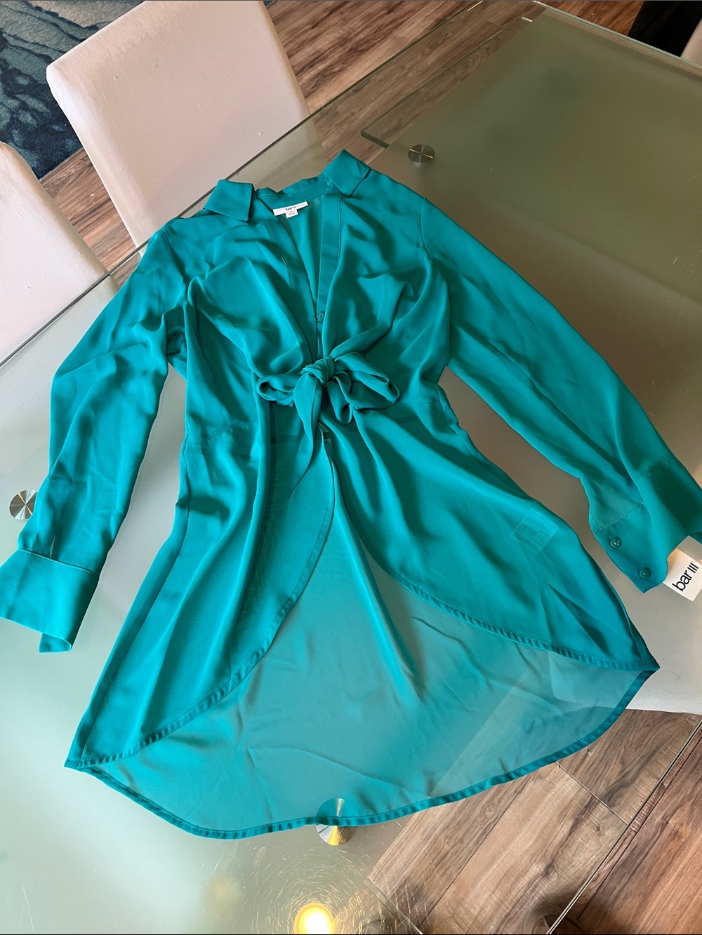 Bar III Teal Tie-Front Top